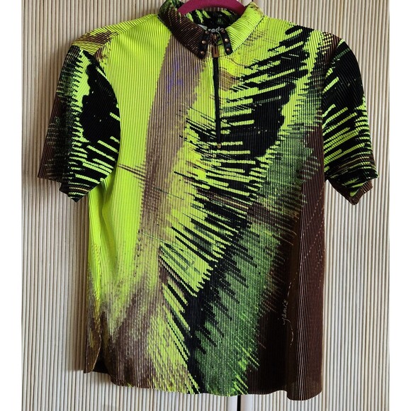 Jamie Sadock Women’s Top Size Small Neon Crinkle Abstract Bold Golf Athletic EUC - Picture 2 of 9